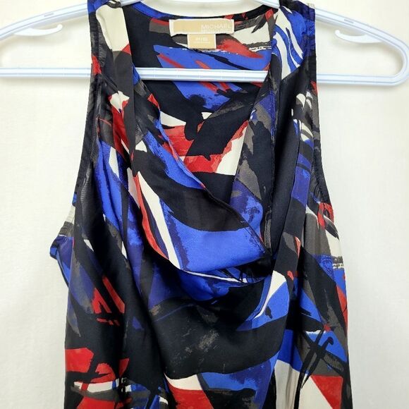 Michael Michael Kors Multicolor Abstract Drape Front Sheer Top Size Small - Picture 2 of 6